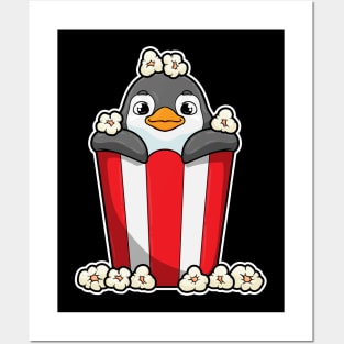 Penguin with Popcorn cone Posters and Art